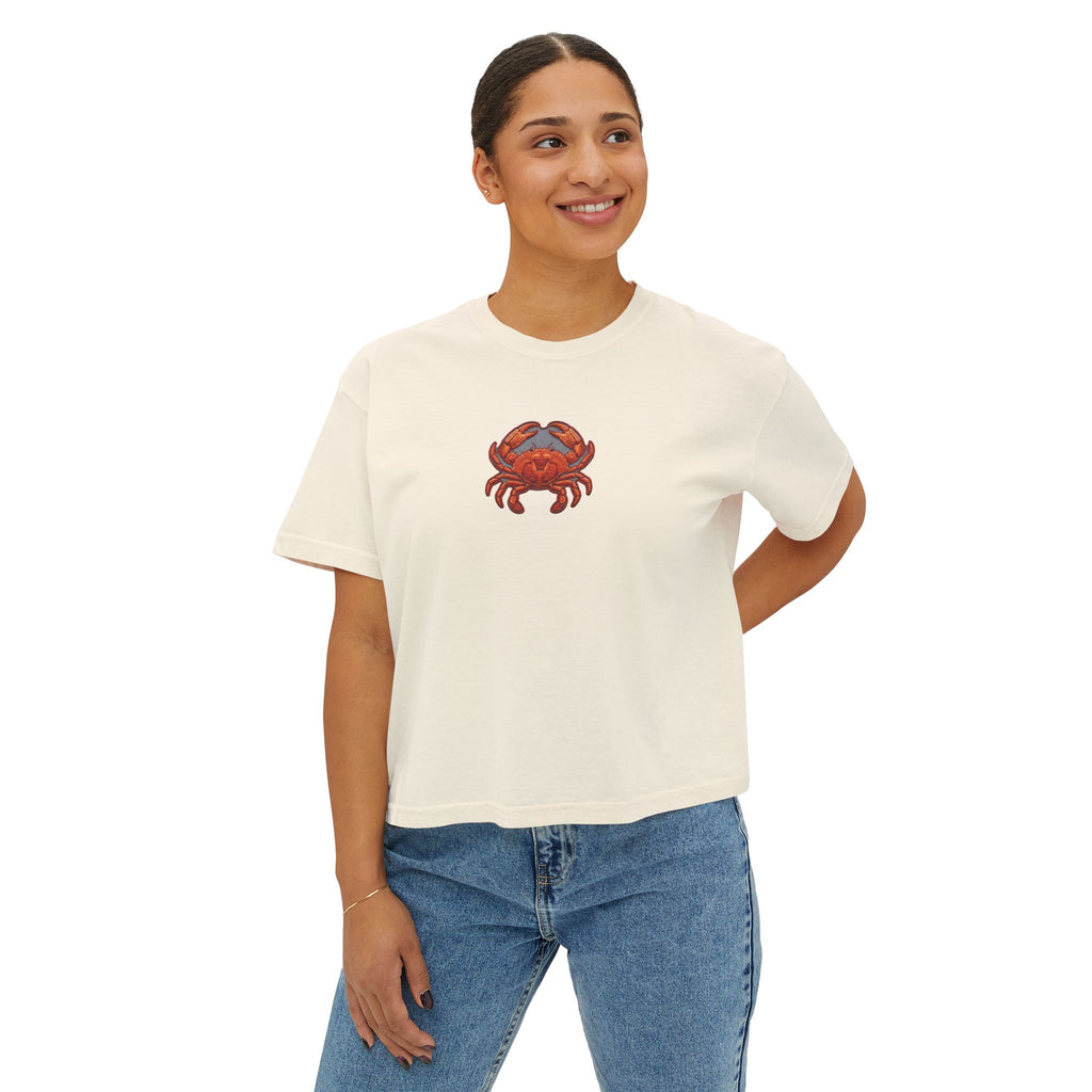 Crab Chest Graphic Tee — Women's Boxy Crop T‑Shirt