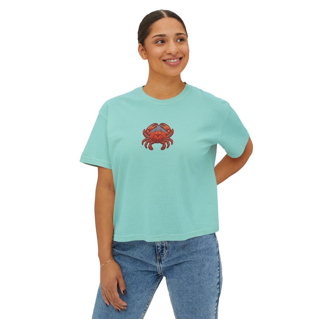 Crab Chest Graphic Tee — Women's Boxy Crop T‑Shirt