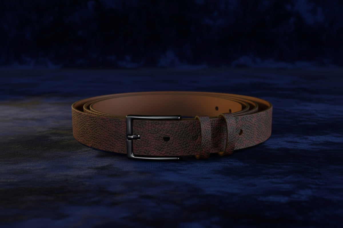 Dark Maroon  Textured Leather Belt - Authentic Patina Edition