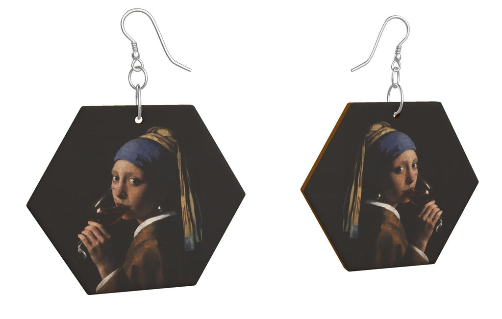 Girl with a Glass-Wooden Geometric Drop Earrings