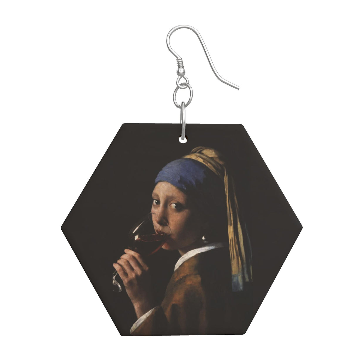 Girl with a Glass-Wooden Geometric Drop Earrings
