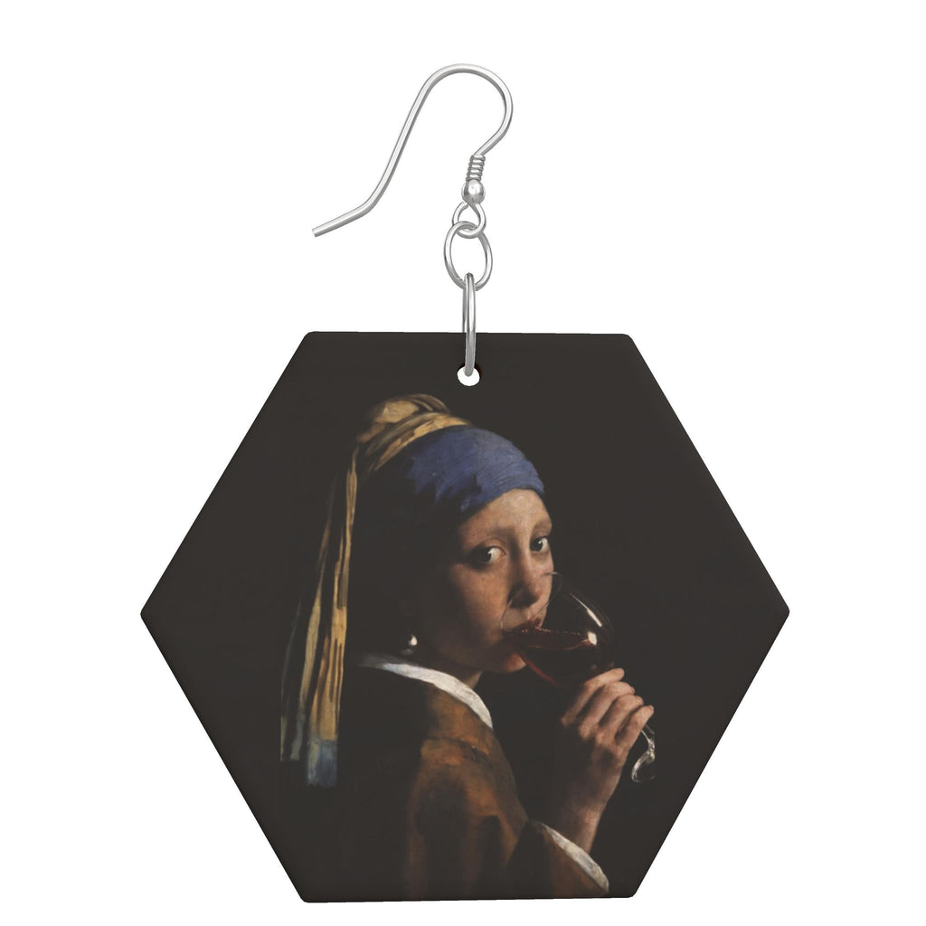 Girl with a Glass-Wooden Geometric Drop Earrings