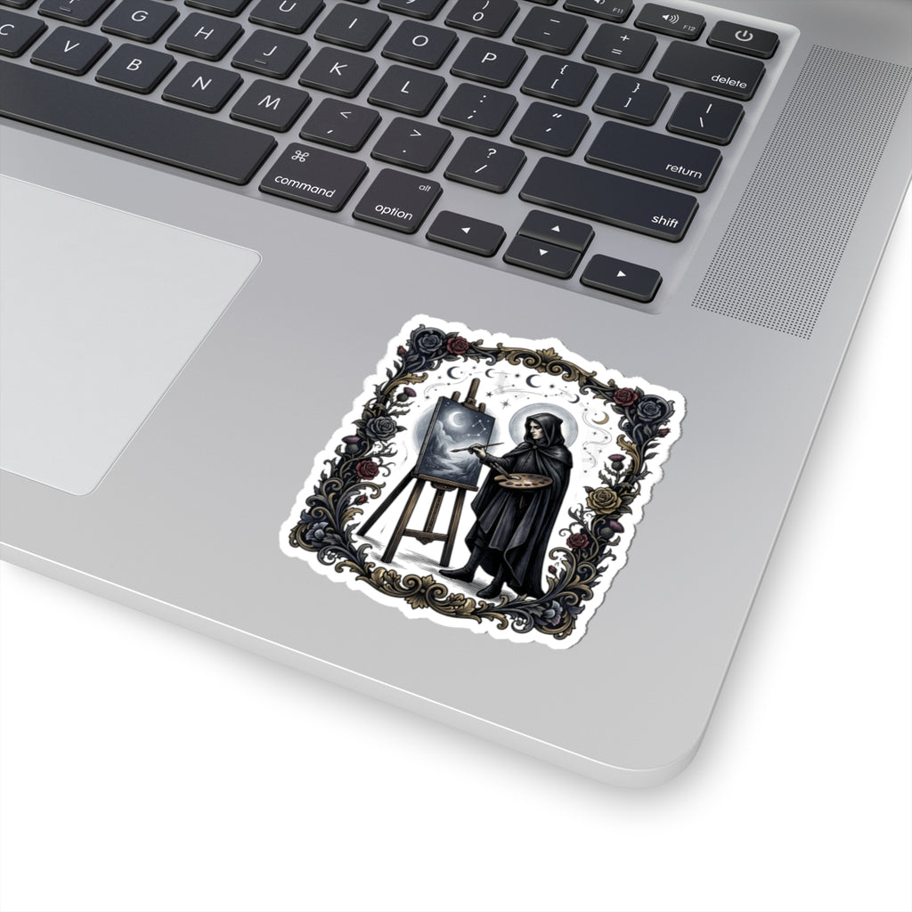 Gothic Painter Grim Reaper Sticker — Moonlight Artist Kiss-Cut Sticker