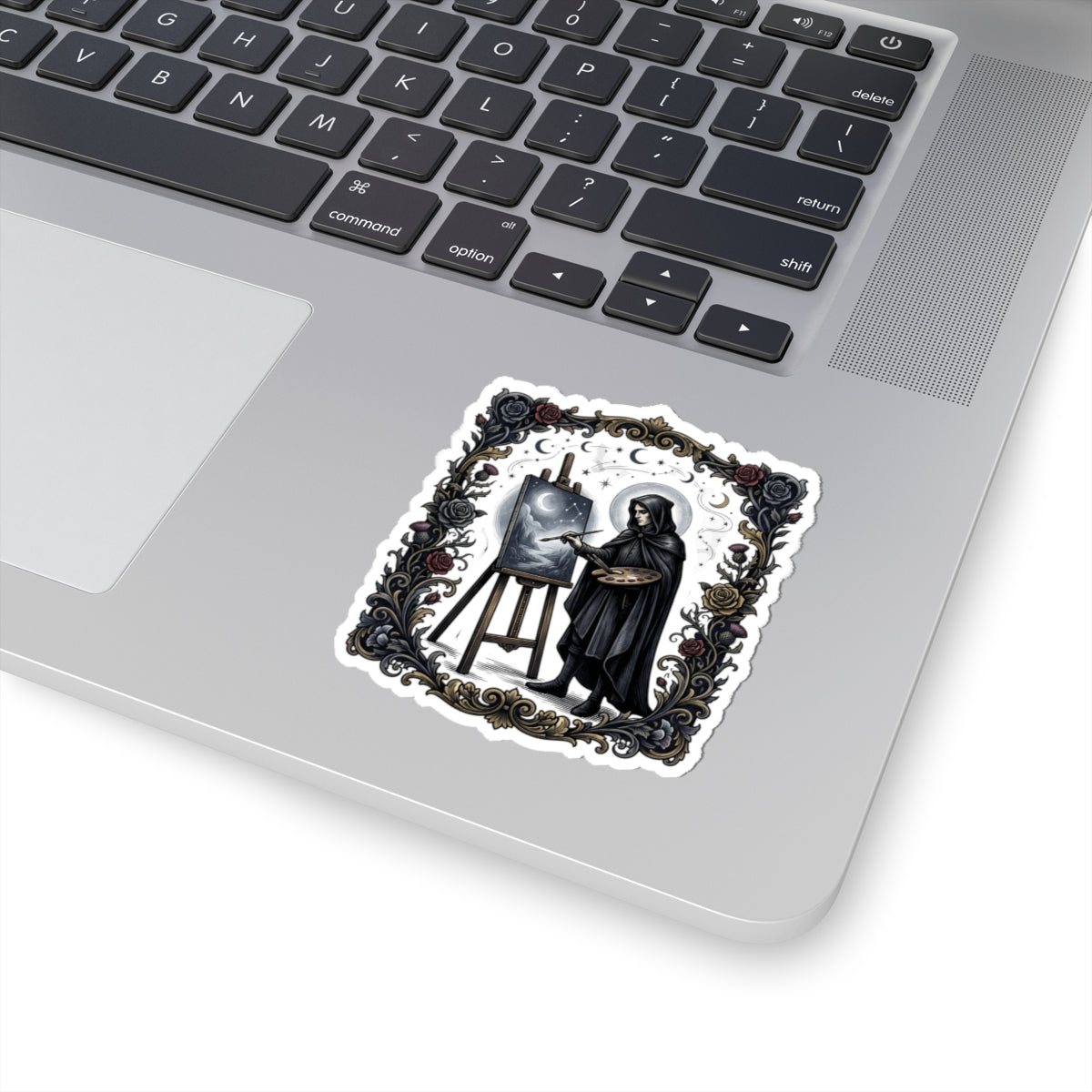 Gothic Painter Grim Reaper Sticker — Moonlight Artist Kiss-Cut Sticker