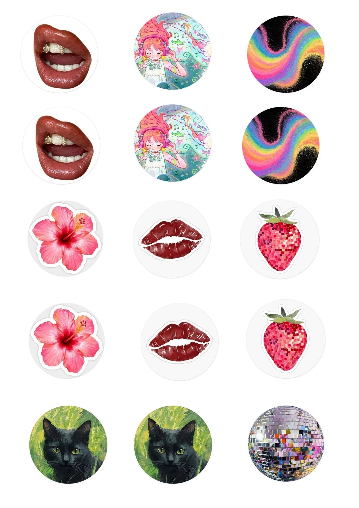 Y2K Aesthetic Vinyl Sticker Sheet – Retro Pop Art & Disco Ball Decals (51 mm),(15 pieces)