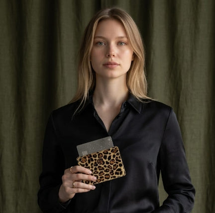 Wild Elegance Leather Card Holder - Leopard Edition