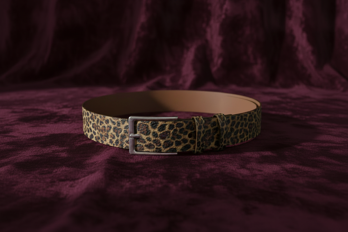 Leopard Print Leather Belt - Bordo